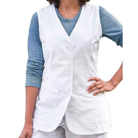 Prima™ by Barco 7182 Women's 3-Pocket Button Front Scrub Vest White - Picture 1 of 3